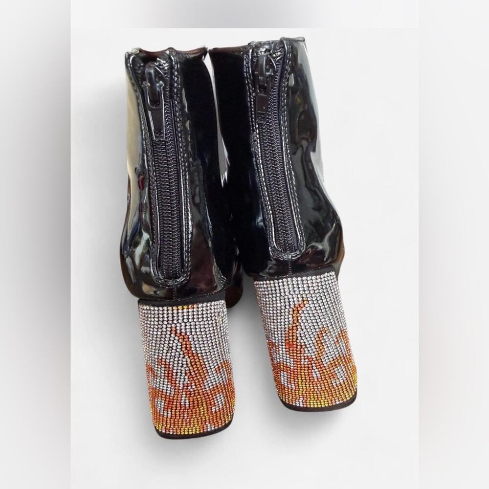 Flame rhinestone ankle boots